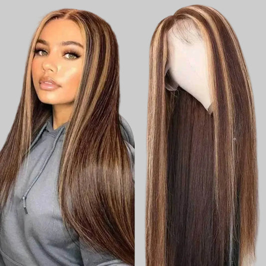 Front Lace Piano Pick Dyeing 4 27T Human Hair Headgear Wig
