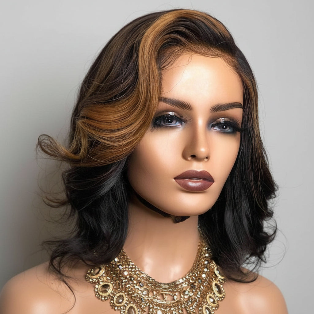 Short Curly Wig - Black & Brown Highlights