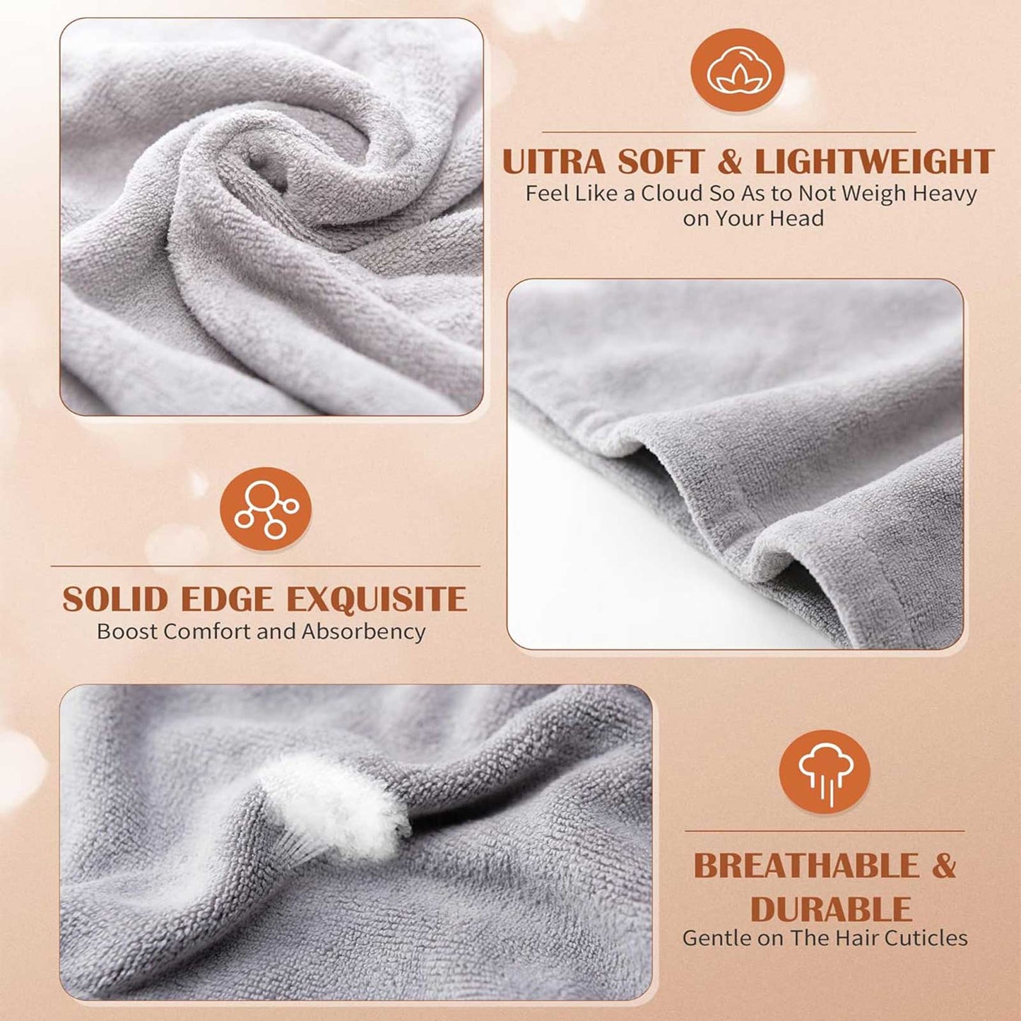 Ultra-Absorbent Microfiber Hair Towel Wrap - 3 Pack