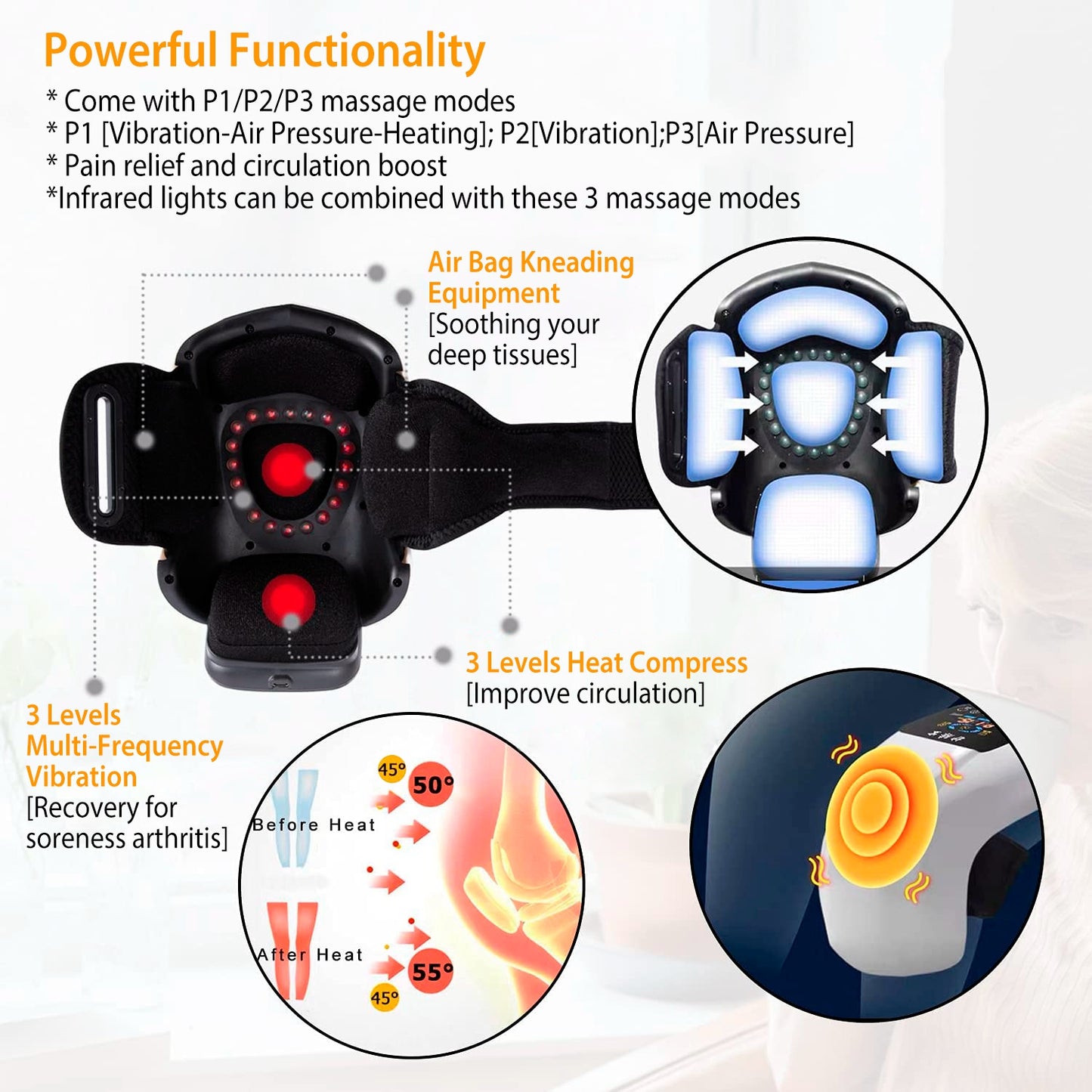knee massager with heating and vibration