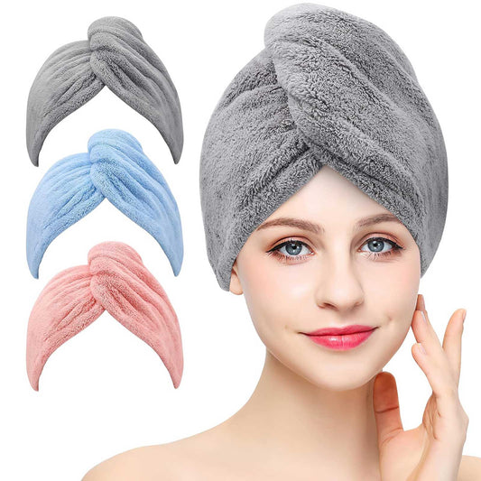 Ultra-Absorbent Microfiber Hair Towel Wrap - 3 Pack