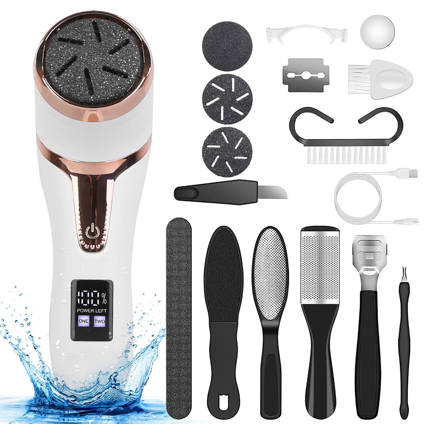 Professional Electric Foot Callus Remover - 17-Piece Pedicure Kit hand roller
