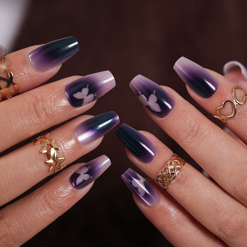 Press-On Nail Stickers – French, Butterfly & Aurora Designs | Sanding Bar Jelly Glue