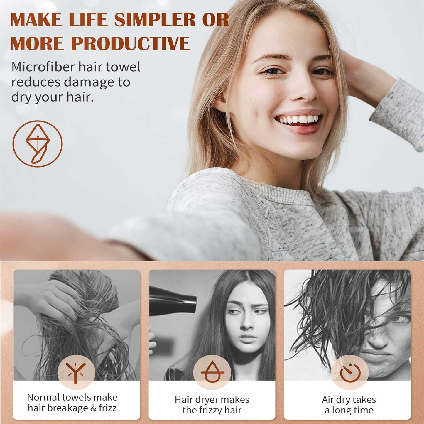 Ultra-Absorbent Microfiber Hair Towel Wrap - 3 Pack