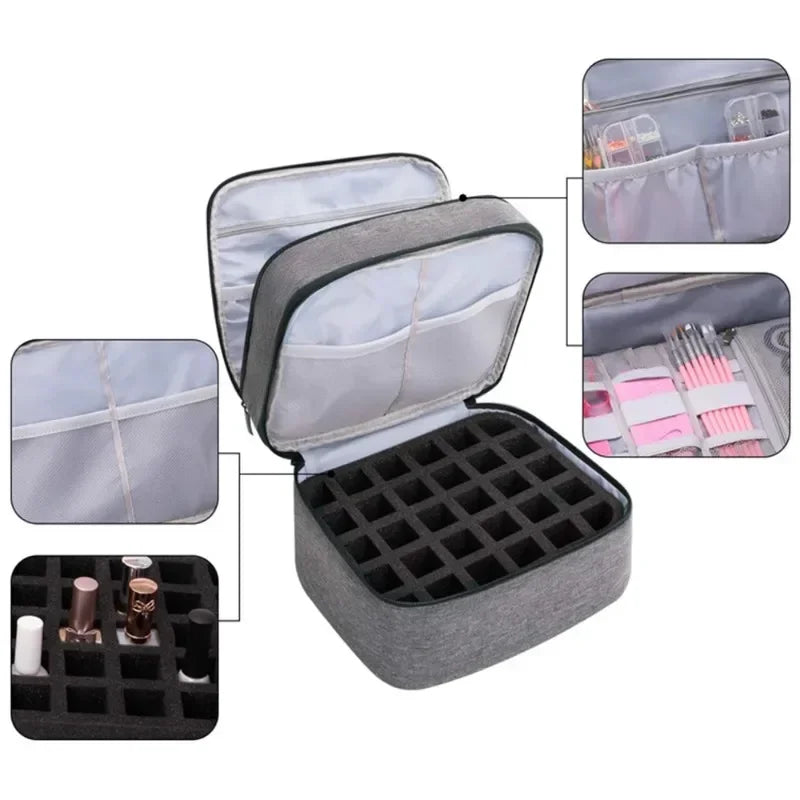 Eleeles Nail Polish Storage Bag – Double-Layer Organizer, 30 Compartments, Portable