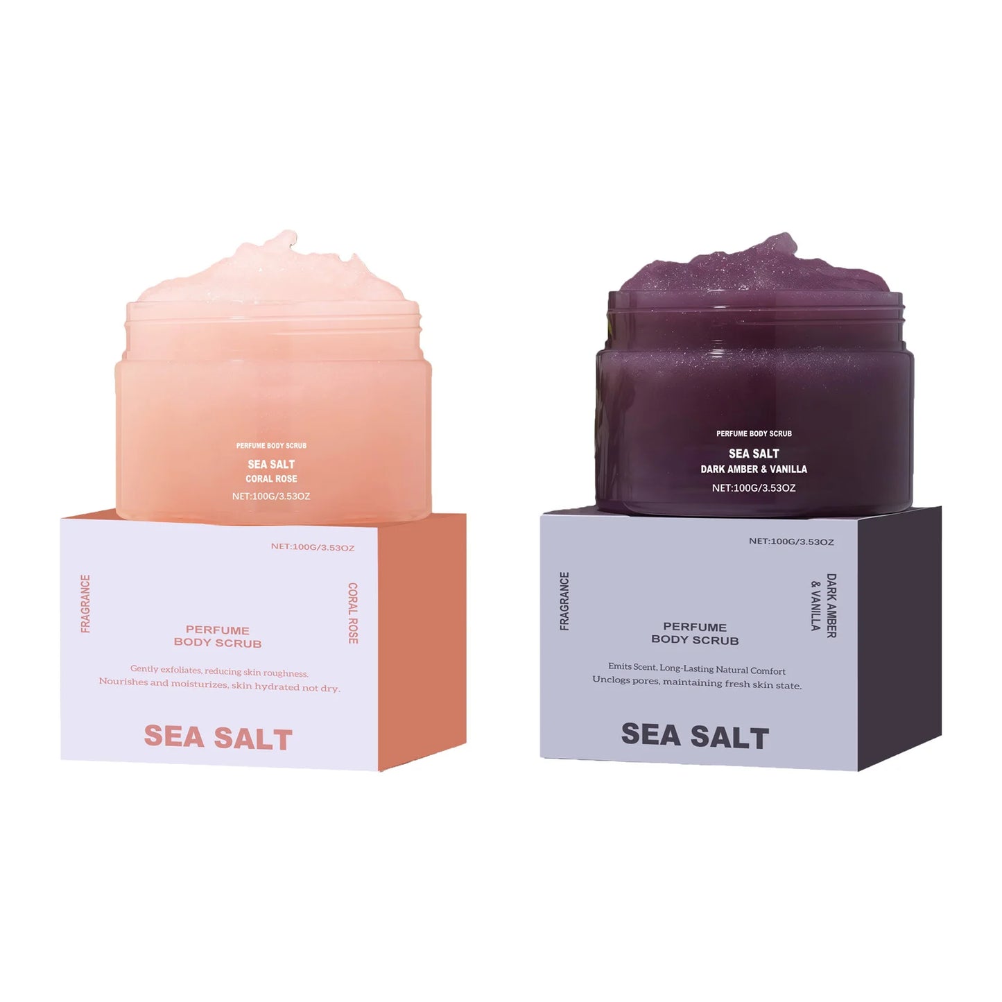 Eleeles Perfume Body Scrub – Exfoliating & Hydrating Salt Scrub, Rose Coral & Amber Vanilla 100g