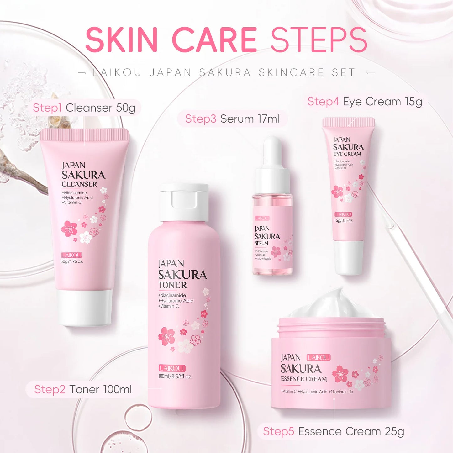 Eleeles Sakura Skin Care Set – 5-Piece Korean Moisturizing & Anti-Aging Kit