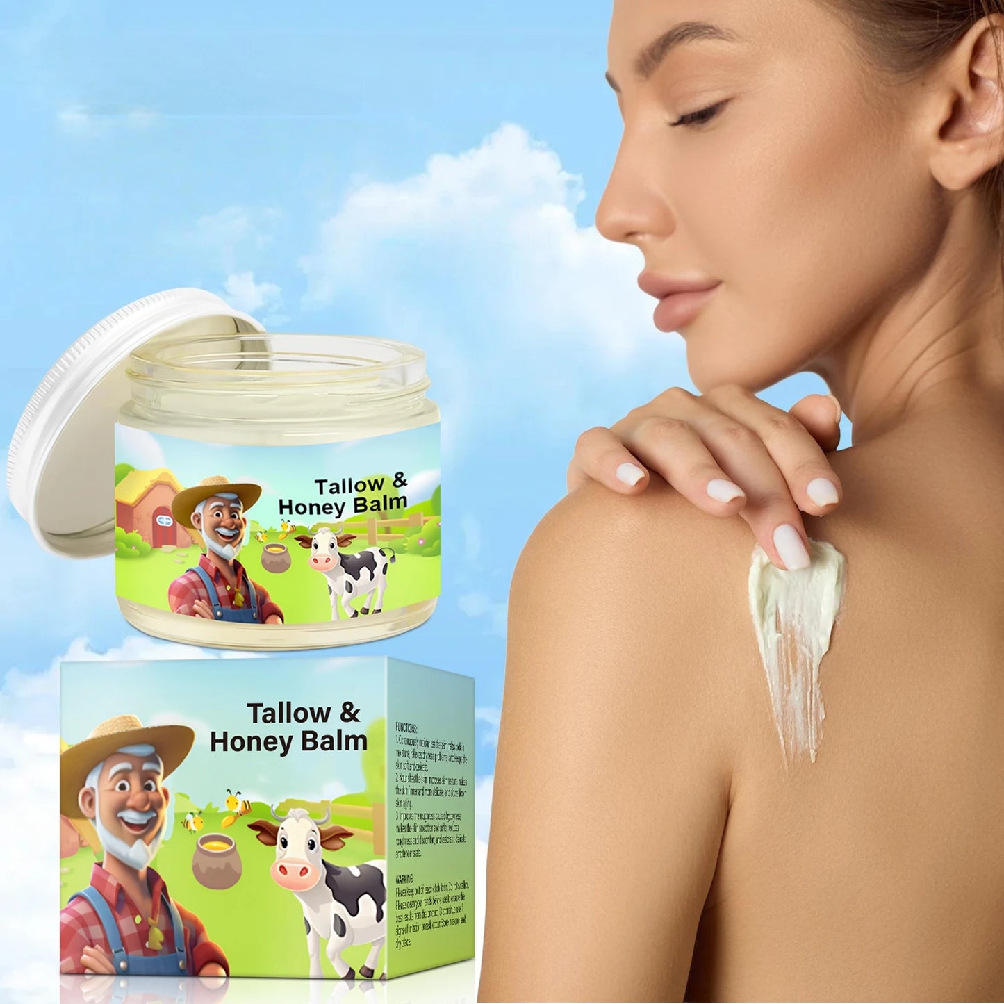 Eleeles Handmade Natural Beef Fat Honey Skincare Cream - 60g Grass-Fed Cow Twill Fabric Cream Pure Moisturizing Fragrance Skincare