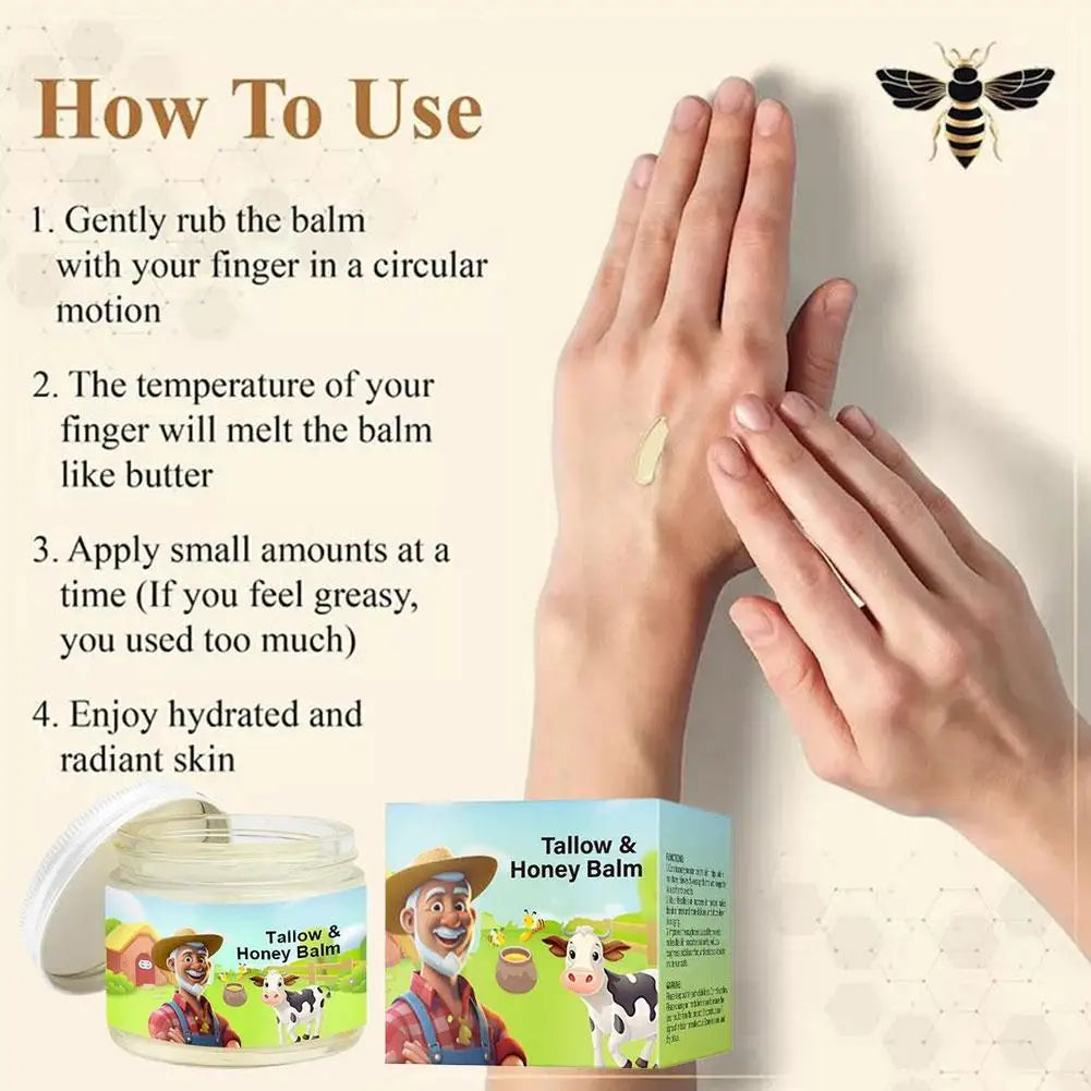 Eleeles Handmade Natural Beef Fat Honey Skincare Cream - 60g Grass-Fed Cow Twill Fabric Cream Pure Moisturizing Fragrance Skincare