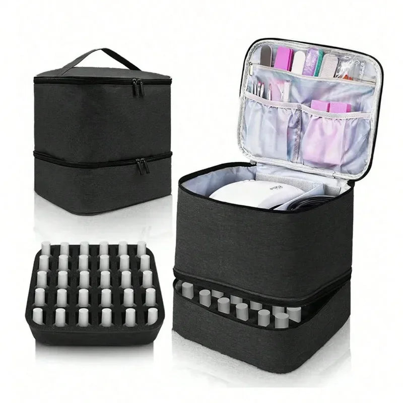 Eleeles Nail Polish Storage Bag – Double-Layer Organizer, 30 Compartments, Portable
