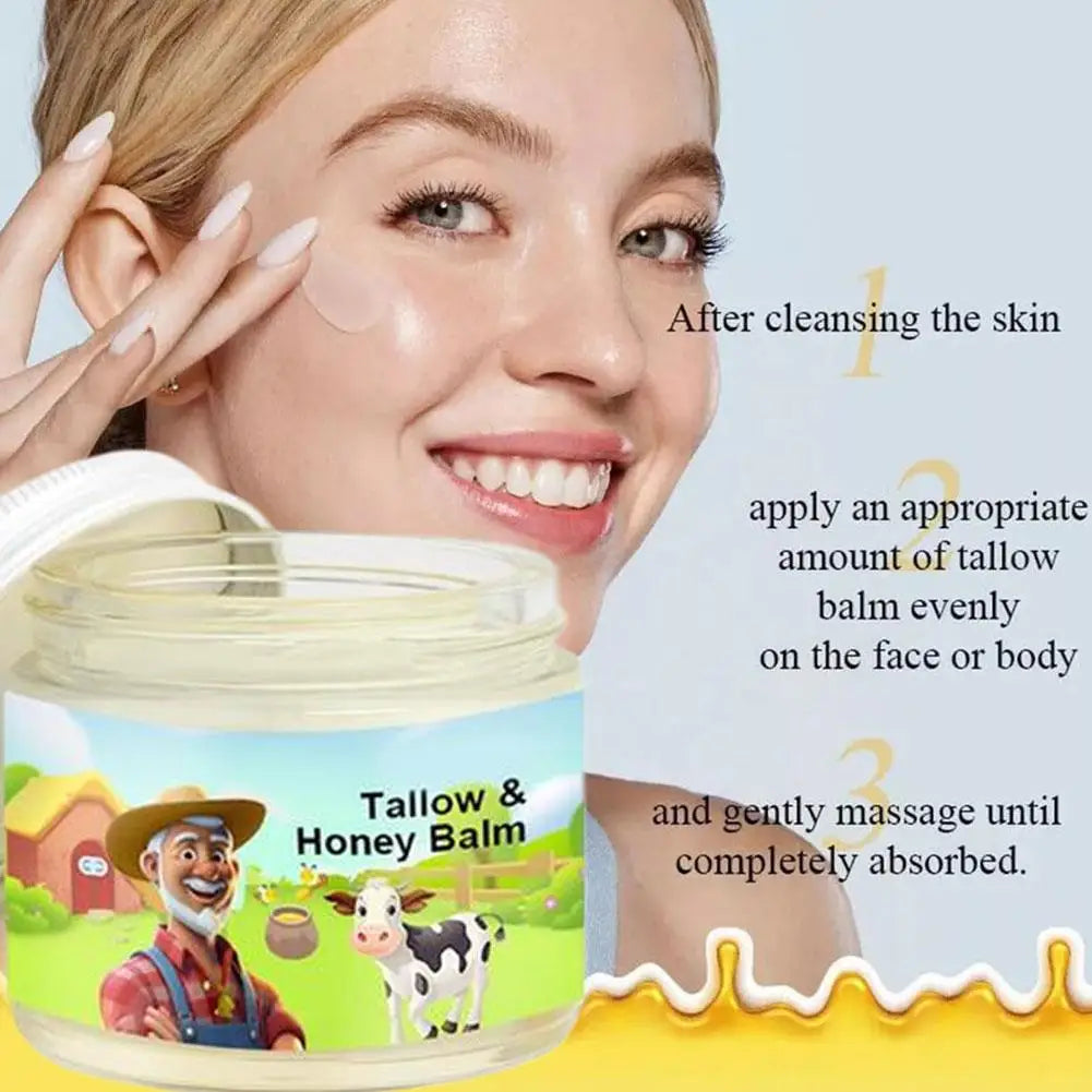 Eleeles Handmade Natural Beef Fat Honey Skincare Cream - 60g Grass-Fed Cow Twill Fabric Cream Pure Moisturizing Fragrance Skincare