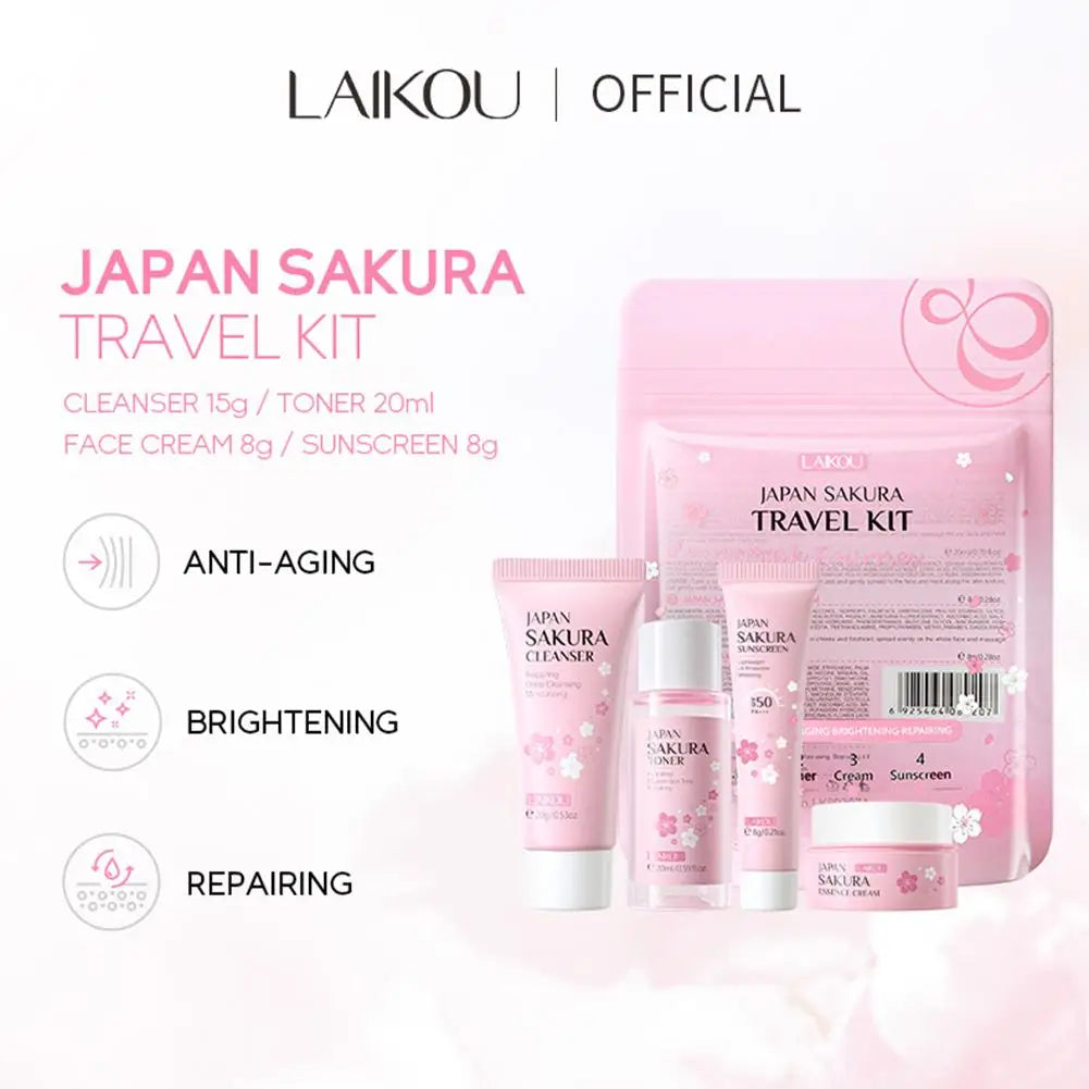 Eleeles Sakura Travel Kit – Mini Japanese Skin Care Set | Cleanser, Toner, Cream & Sunscreen