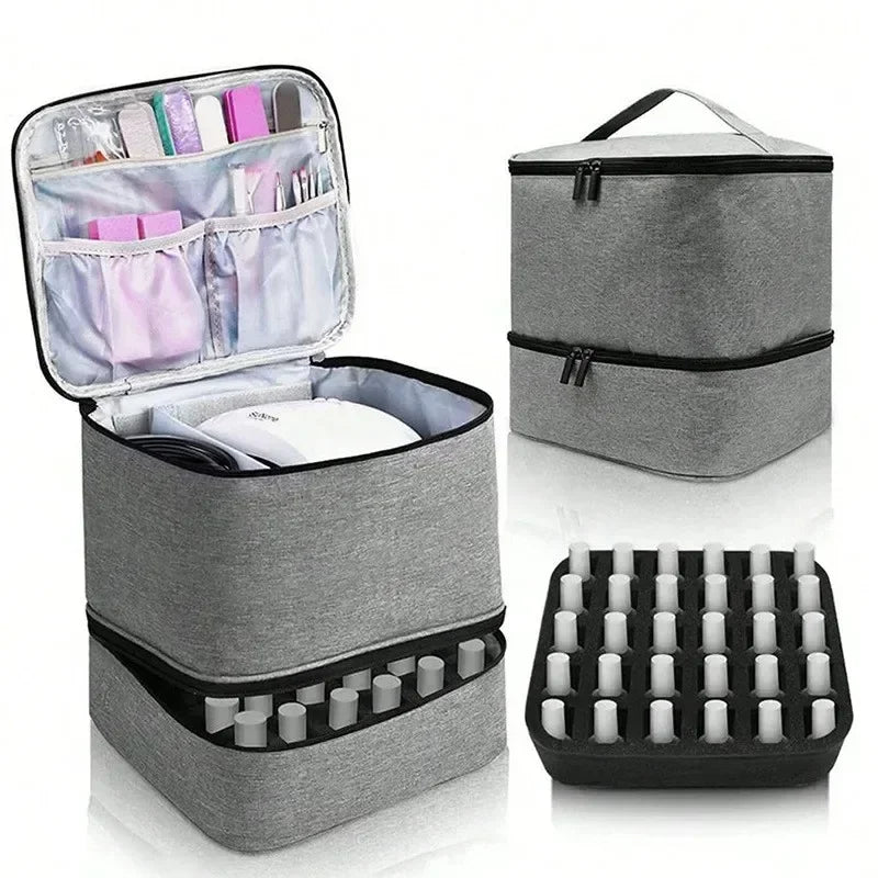 Eleeles Nail Polish Storage Bag – Double-Layer Organizer, 30 Compartments, Portable