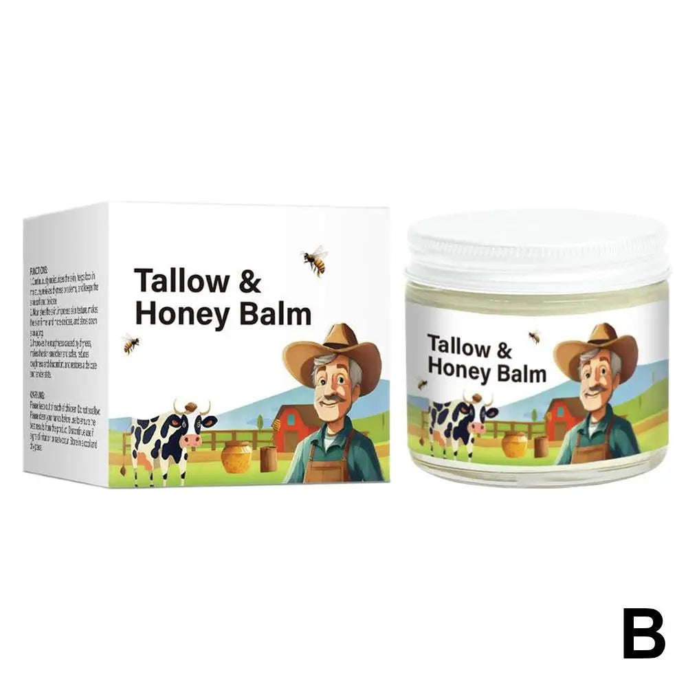 Eleeles Handmade Natural Beef Fat Honey Skincare Cream - 60g Grass-Fed Cow Twill Fabric Cream Pure Moisturizing Fragrance Skincare