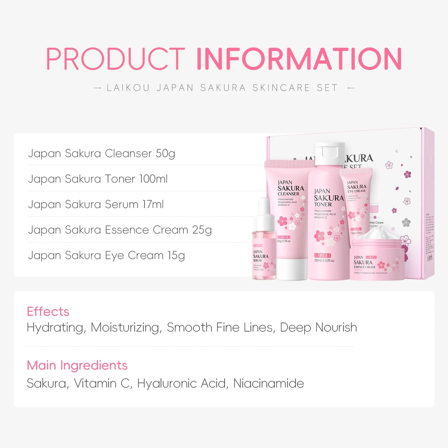 Eleeles Sakura Skin Care Set – 5-Piece Korean Moisturizing & Anti-Aging Kit