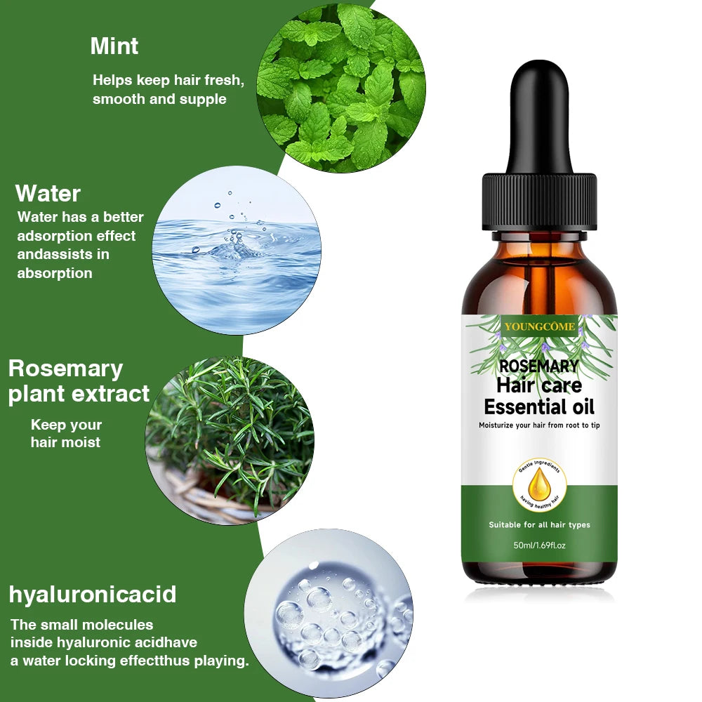YOUNGCOME Rosemary hair care essential oil,Nourishes Repairs Improves Frizz Prevents Hair Loss Thinning Damaged Hair Care