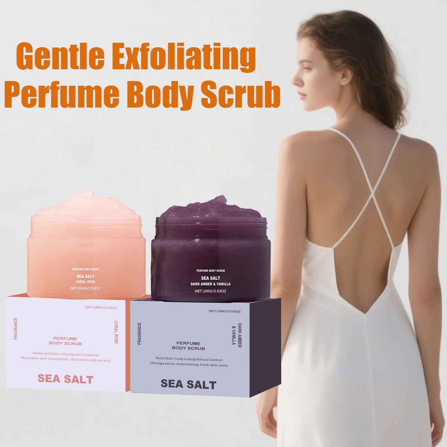 Eleeles Perfume Body Scrub – Exfoliating & Hydrating Salt Scrub, Rose Coral & Amber Vanilla 100g