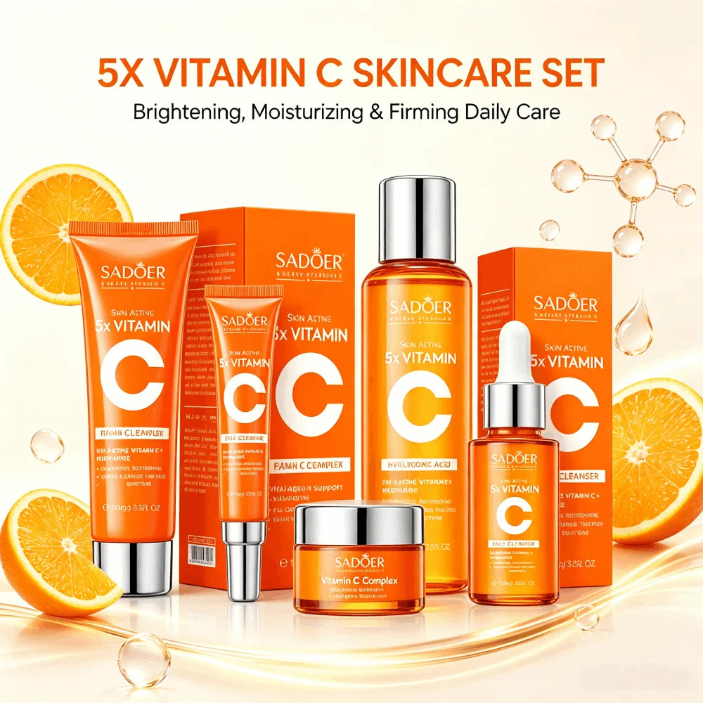 SADOER 5X VC Skin Care Set Face Cleanser Eye Cream Niacinamide Brightening Anti Oxidation Collagen Boost Firming Facial Care