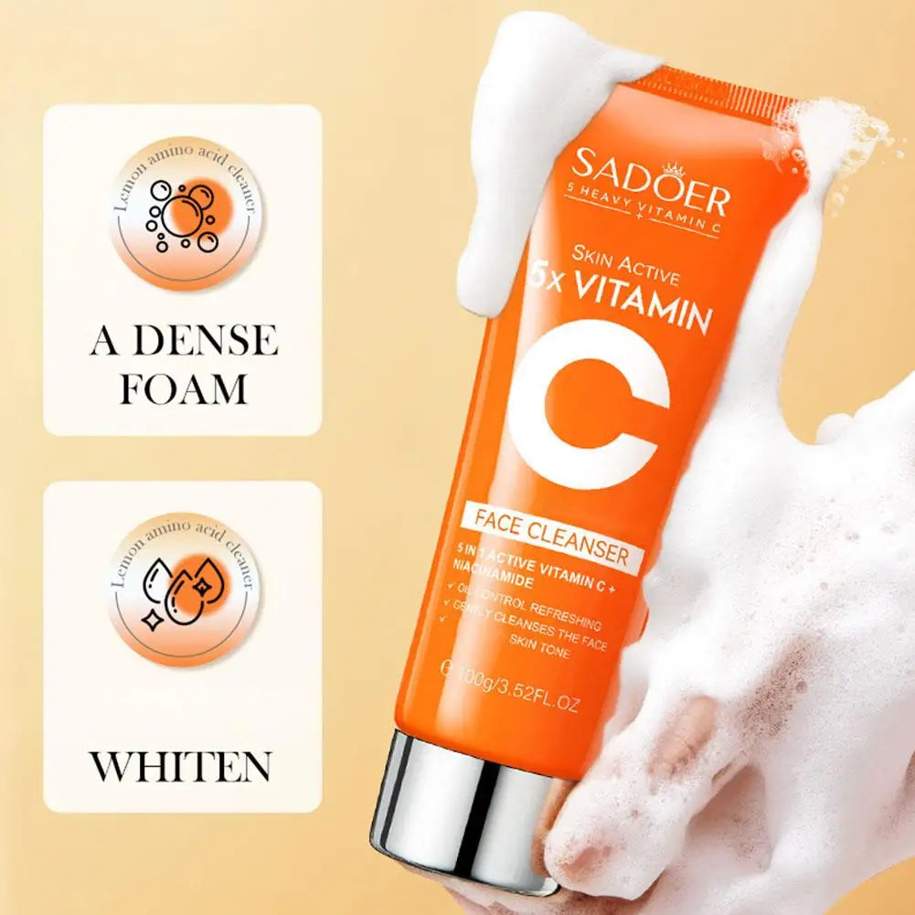 SADOER 5X VC Skin Care Set Face Cleanser Eye Cream Niacinamide Brightening Anti Oxidation Collagen Boost Firming Facial Care