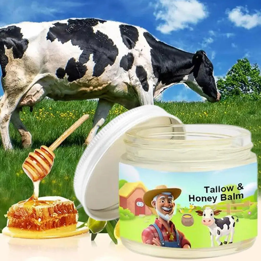 Eleeles Handmade Natural Beef Fat Honey Skincare Cream - 60g Grass-Fed Cow Twill Fabric Cream Pure Moisturizing Fragrance Skincare