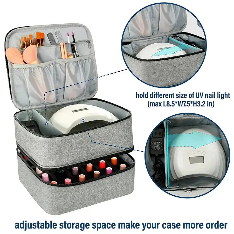 Eleeles Nail Polish Storage Bag – Double-Layer Organizer, 30 Compartments, Portable