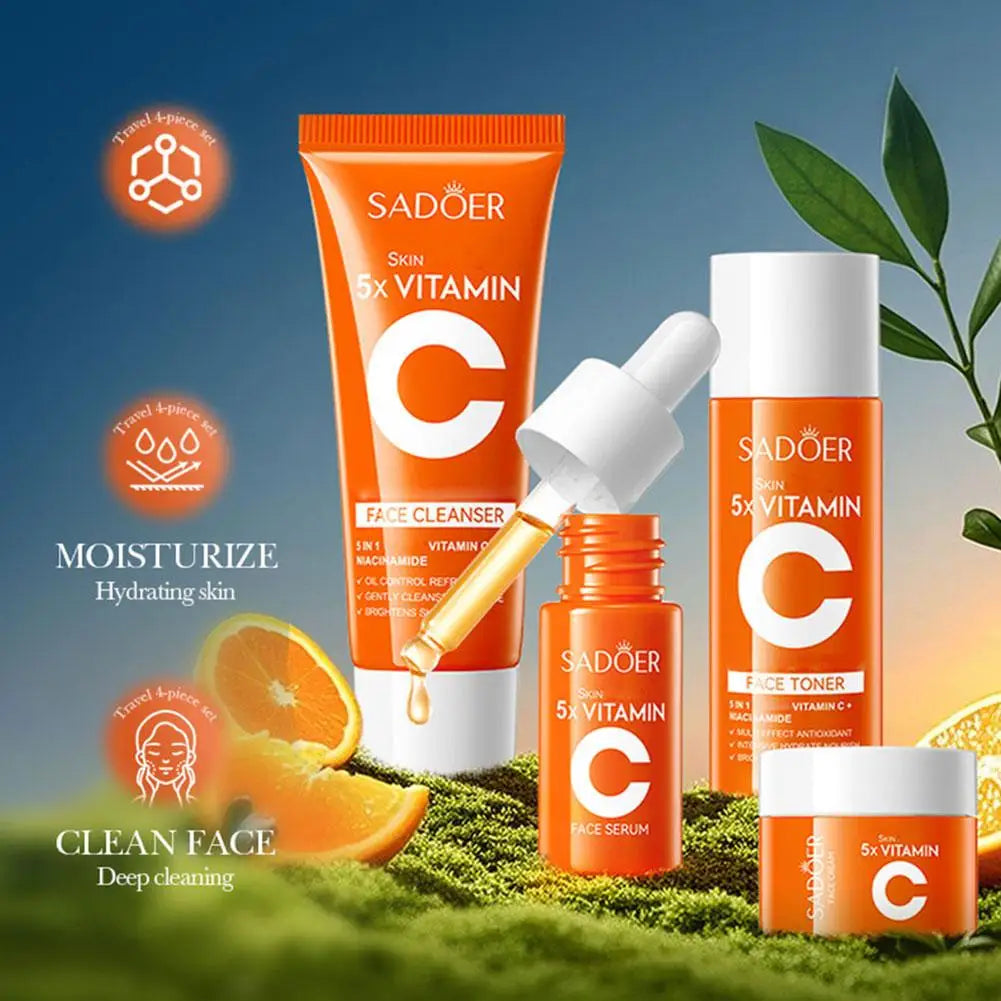 4in1 Skin Care Set Vitamin C Soft Travel Kit Cleanser,Toner,Serum,Face Cream,Moisturizing Firming Skincare Beauty Gift Skin Care