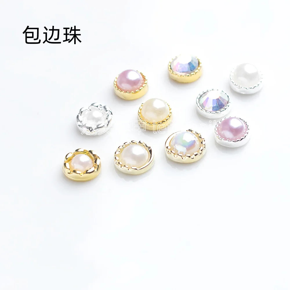 Nail Care Edging Pearl Flat Bottom Semicircle Alloy DIY Nail Paste Nail Care Accessories