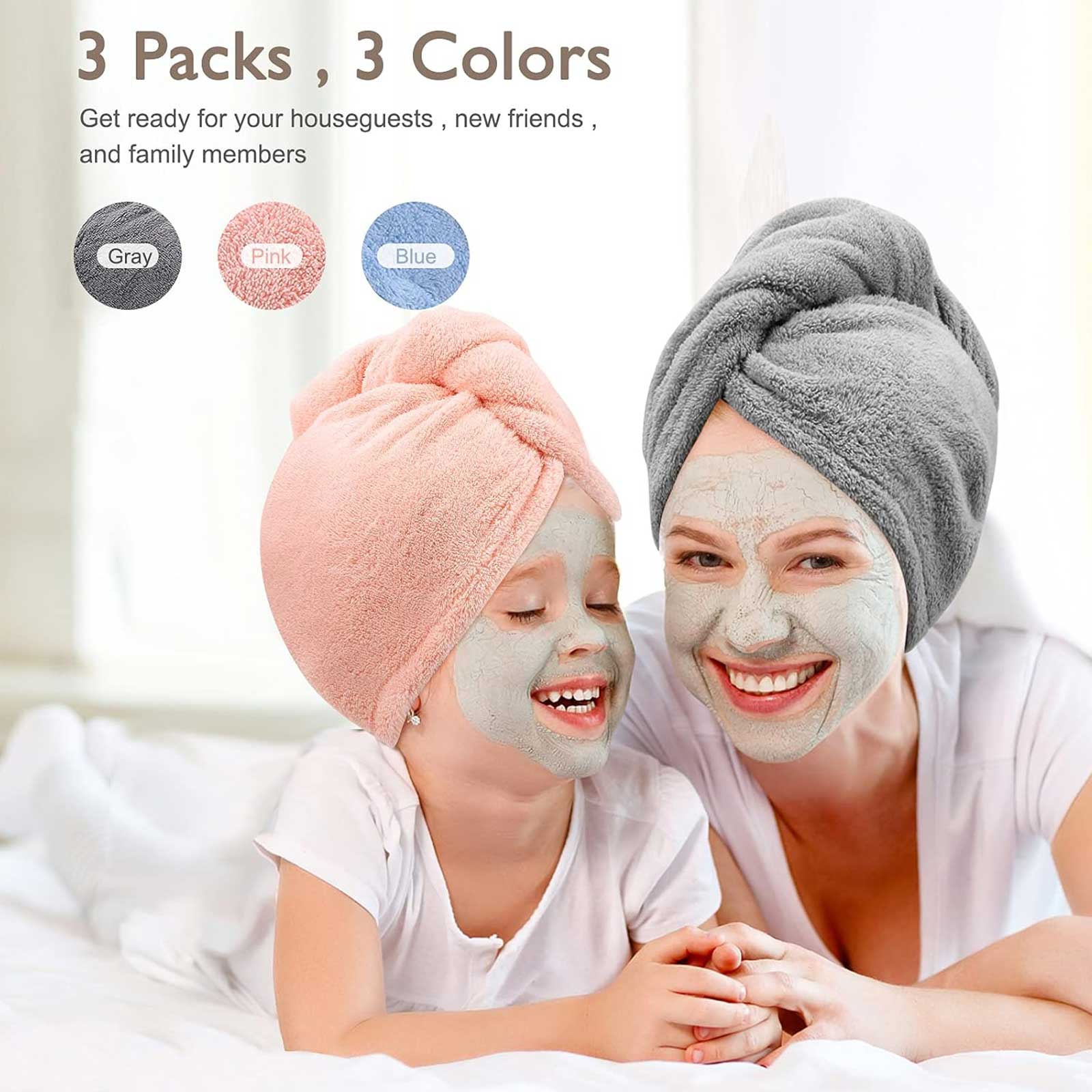 Ultra-Absorbent Microfiber Hair Towel Wrap - 3 Pack