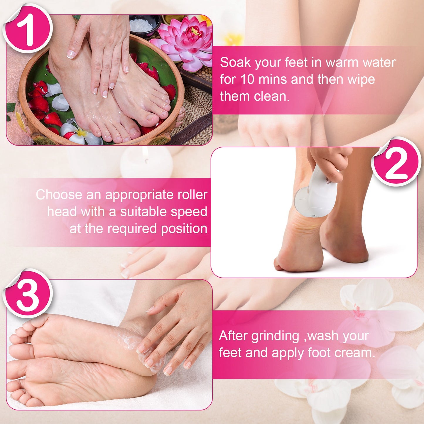 Professional Electric Foot Callus Remover - 17-Piece Pedicure Kit hand roller