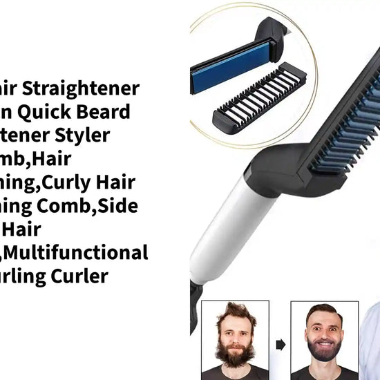 Electric Hair Straightener Brush,Men Quick Beard Straightener Styler Comb,Hair Straightening,Curly Hair Straightening Comb,Side Hair Detangling,Multifunctional Hair Curling Curler by@Outfy