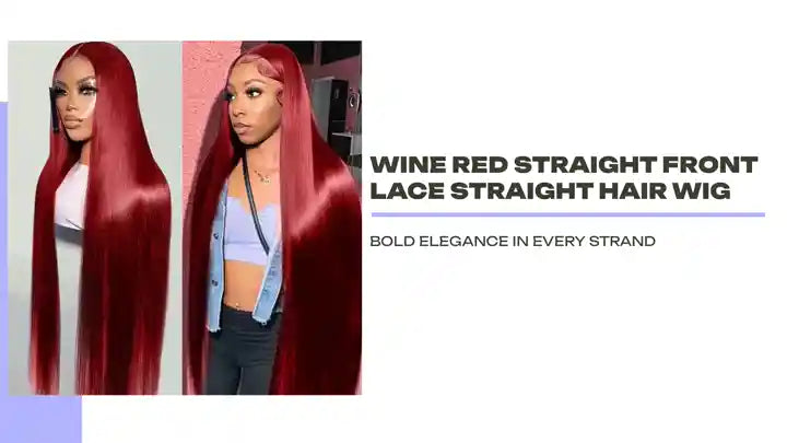 Wine Red Straight Front Lace Straight Hair Wig by@Outfy