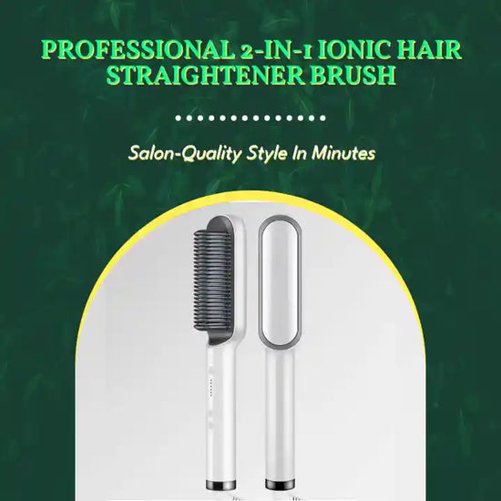 Professional 2-in-1 Ionic Hair Straightener Brush by@Outfy