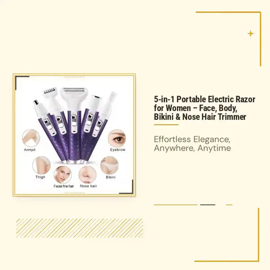 5-in-1 Portable Electric Razor for Women &ndash; Face, Body, Bikini &amp; Nose Hair Trimmer by@Outfy