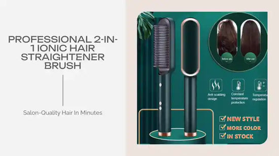 Professional 2-in-1 Ionic Hair Straightener Brush by@Outfy