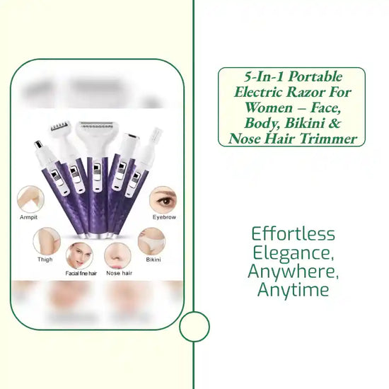 5-in-1 Portable Electric Razor for Women &ndash; Face, Body, Bikini &amp; Nose Hair Trimmer by@Outfy