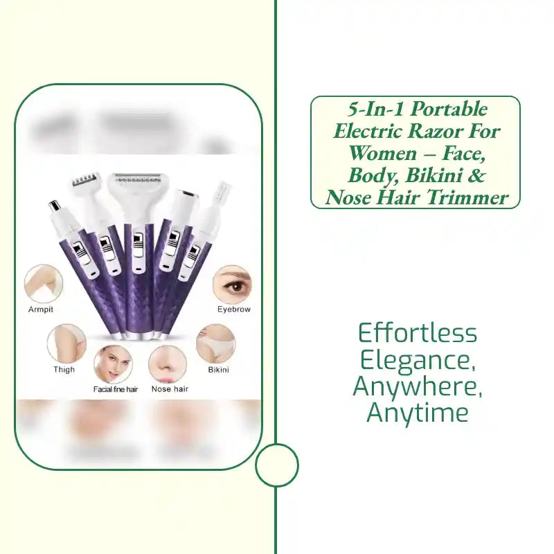 5-in-1 Portable Electric Razor for Women &ndash; Face, Body, Bikini & Nose Hair Trimmer by@Outfy