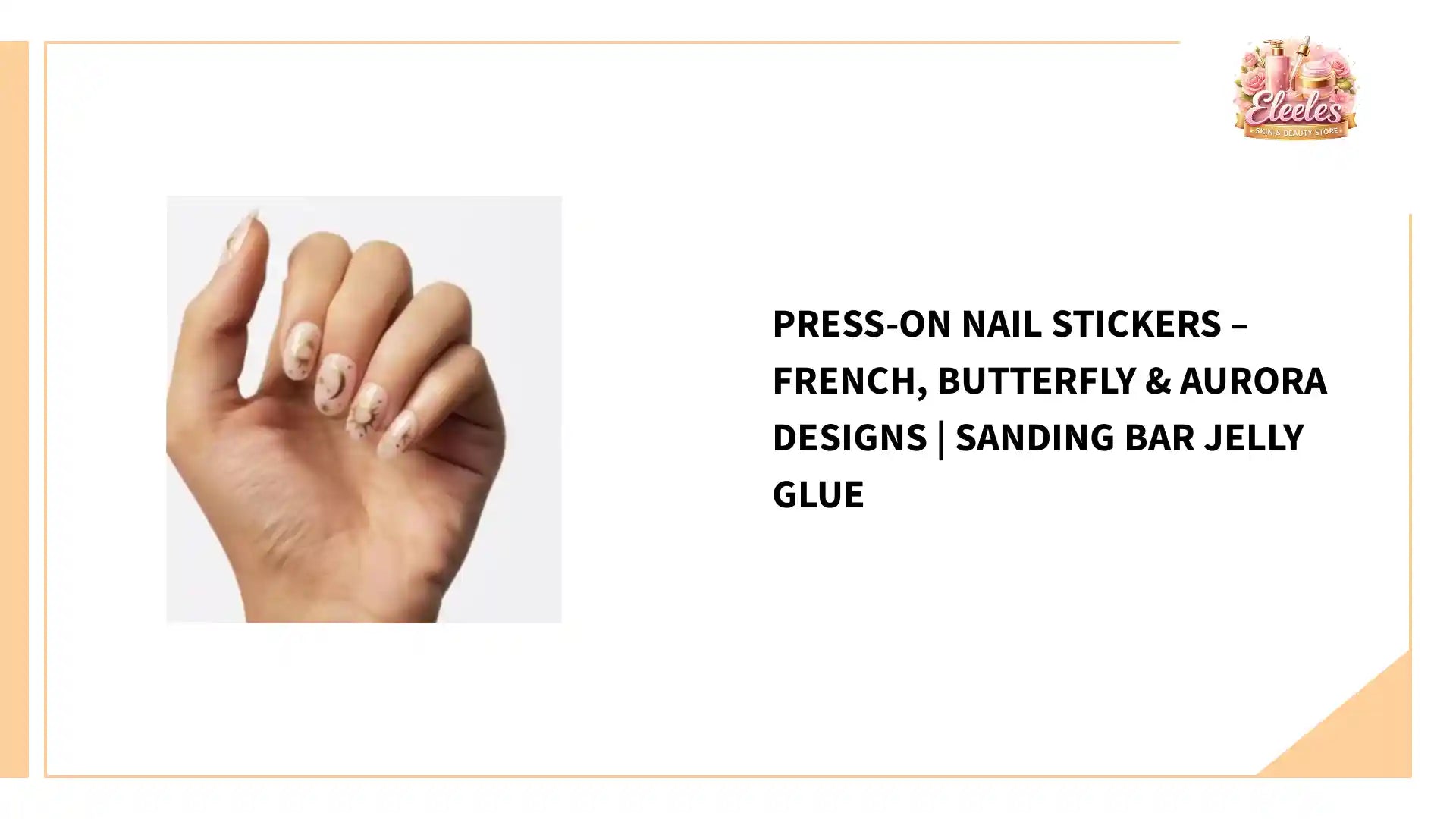 Press-On Nail Stickers &ndash; French, Butterfly &amp; Aurora Designs | Sanding Bar Jelly Glue by@Outfy