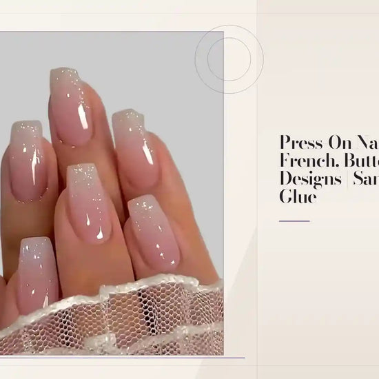 Press-On Nail Stickers &ndash; French, Butterfly &amp; Aurora Designs | Sanding Bar Jelly Glue by@Outfy