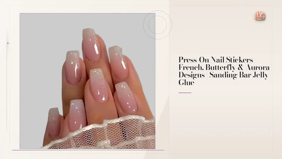 Press-On Nail Stickers &ndash; French, Butterfly &amp; Aurora Designs | Sanding Bar Jelly Glue by@Outfy
