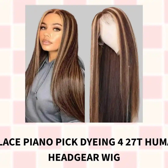 Front Lace Piano Pick Dyeing 4 27T Human Hair Headgear Wig by@Outfy