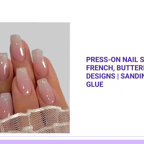 Press-On Nail Stickers &ndash; French, Butterfly &amp; Aurora Designs | Sanding Bar Jelly Glue by@Outfy