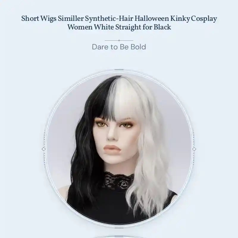 Short Wigs Similler Synthetic-Hair Halloween Kinky Cosplay Women White Straight for Black by@Outfy