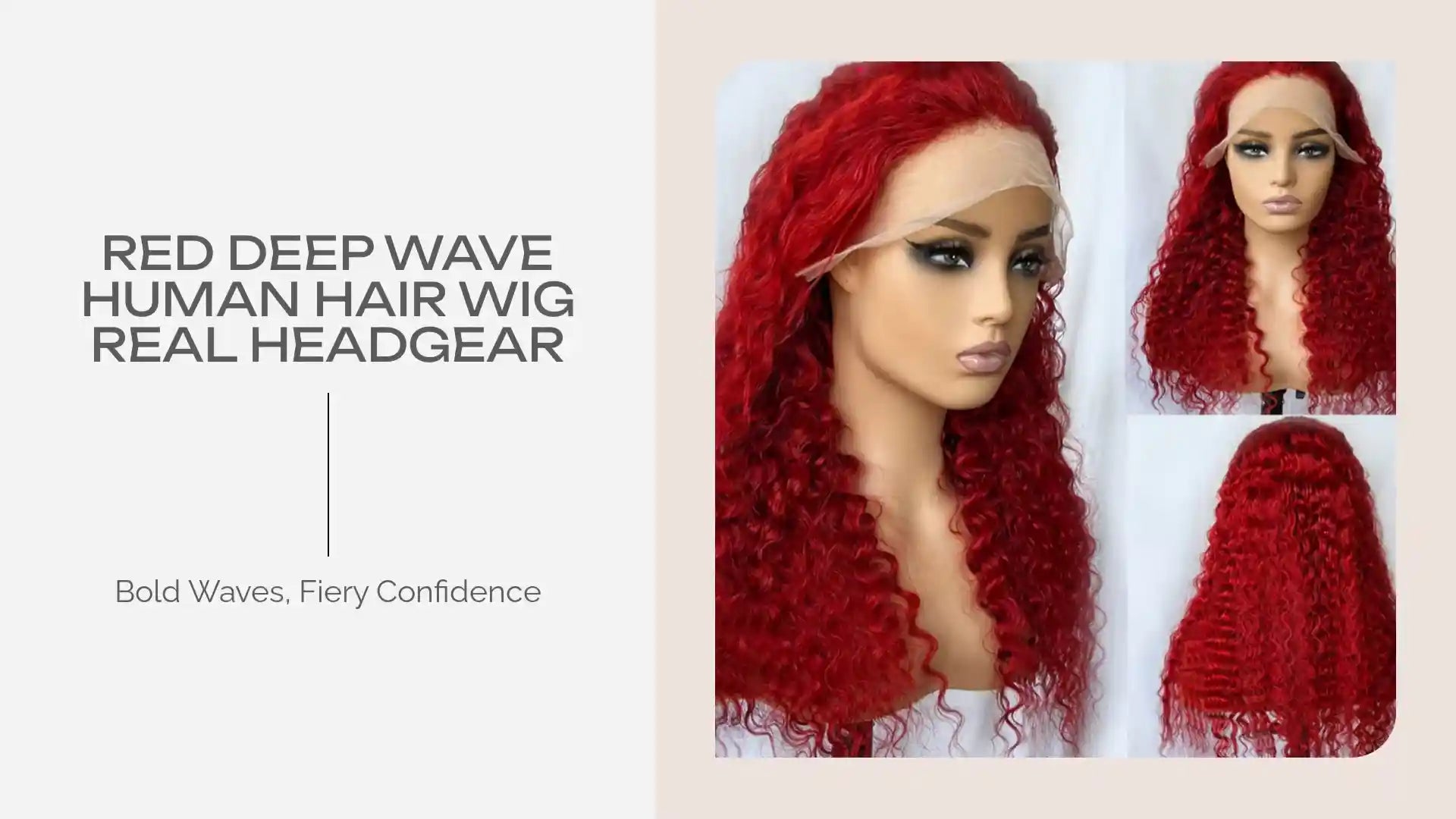 Red Deep Wave Human Hair Wig Real Headgear by@Outfy